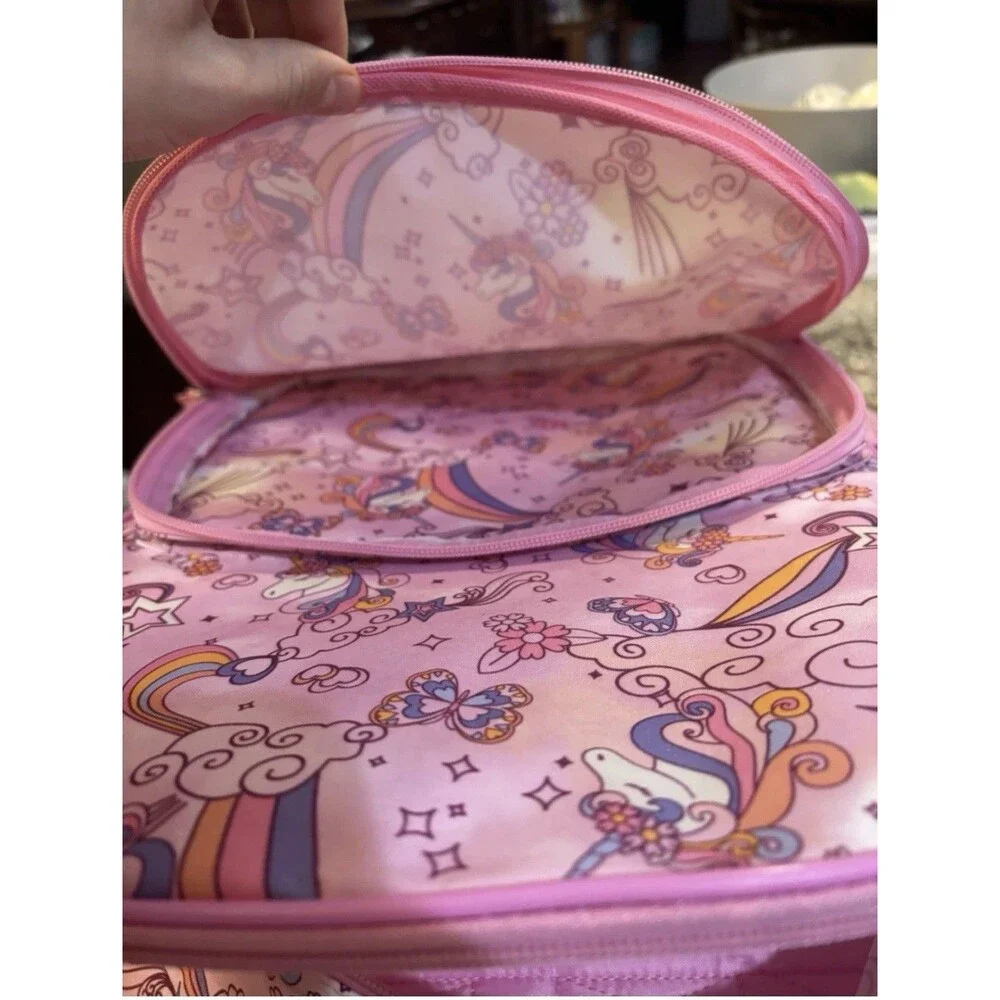 Pink Unicorn Kids Backpack 17”School Bag Rainbow Stars Girls Travel Bookbag New